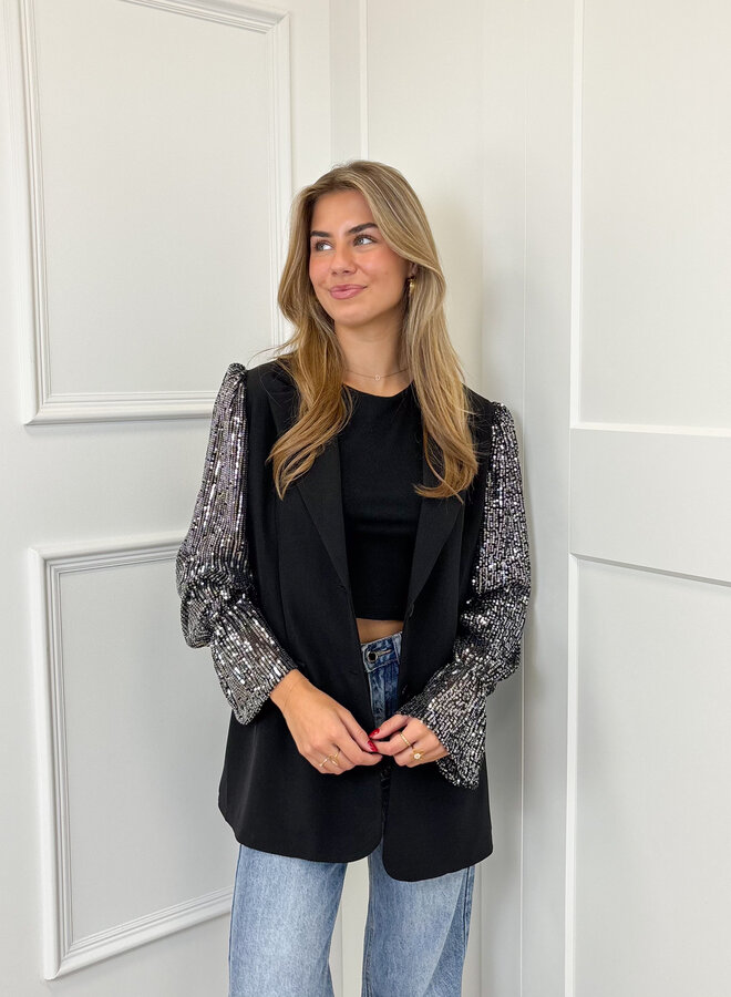 Blazer met pailletten mouwen zilver
