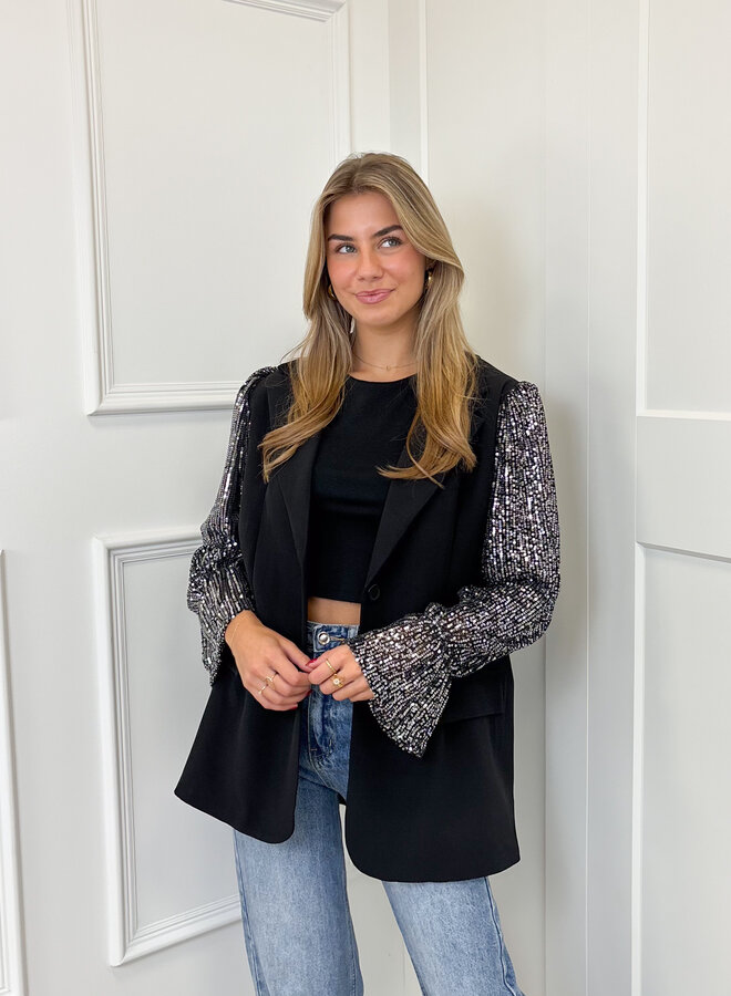Blazer met pailletten mouwen zilver