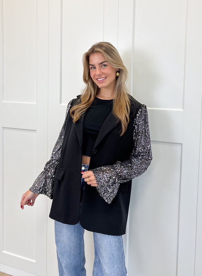 Blazer met pailletten mouwen zilver