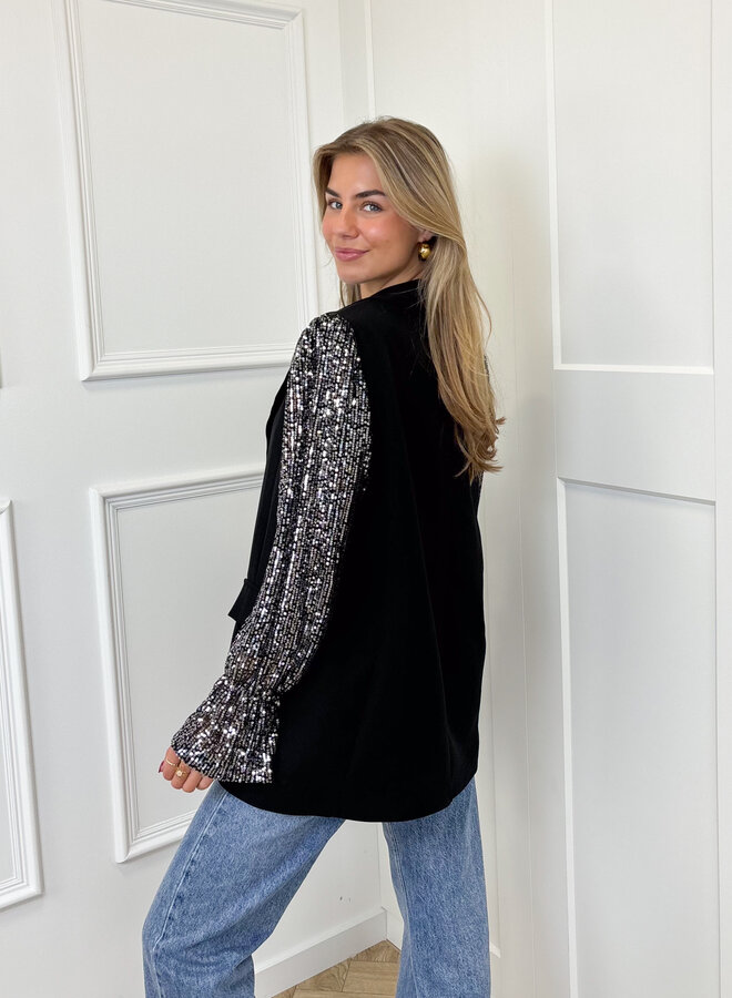 Blazer met pailletten mouwen zilver