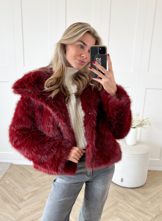 Faux fur jas bordeaux