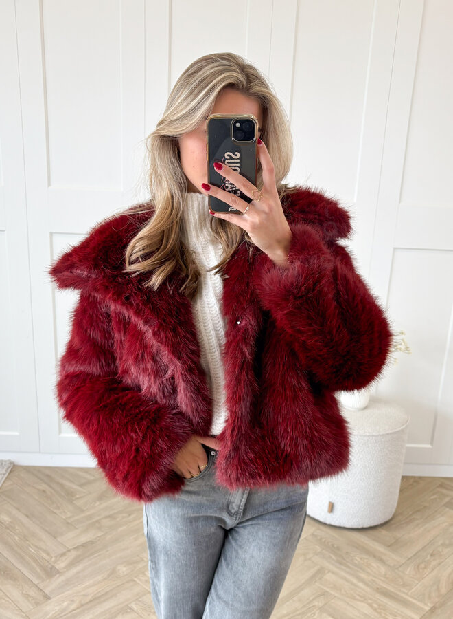 Faux fur jas bordeaux