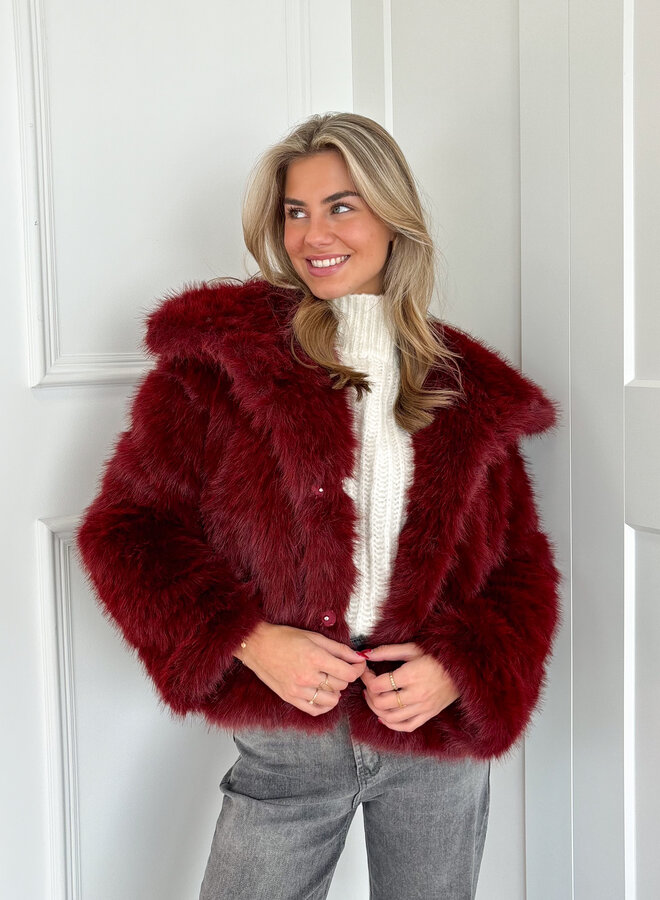 Faux fur jas bordeaux