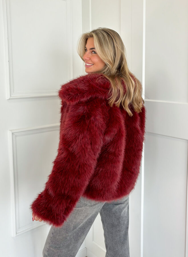 Faux fur jas bordeaux