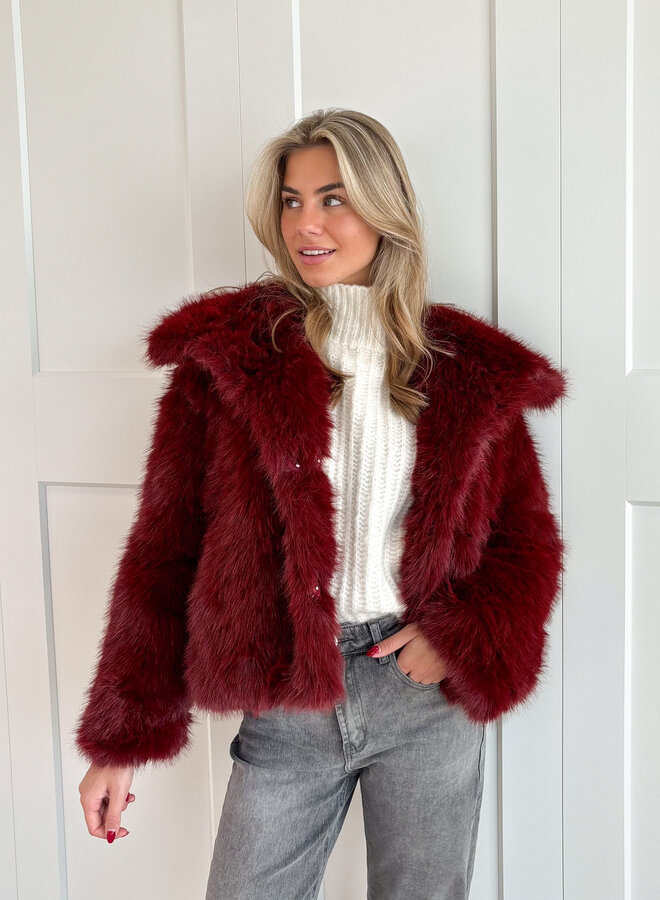 Faux fur jas bordeaux