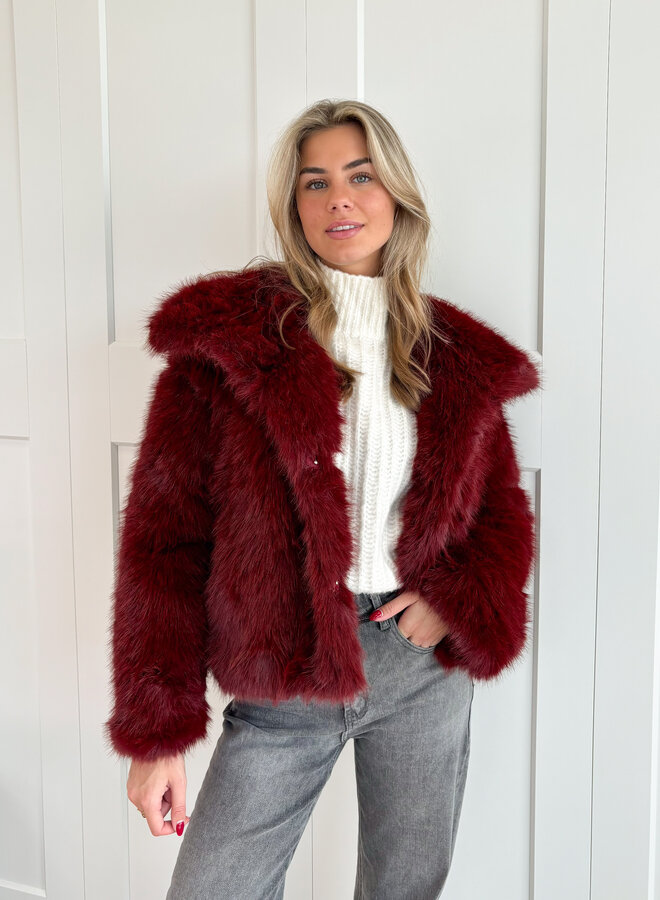 Faux fur jas bordeaux