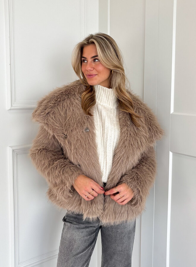 Jas van nepbont in taupe