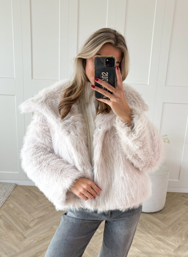 Faux fur jas beige