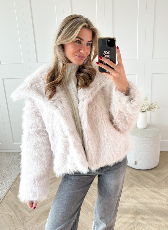Faux fur jas beige