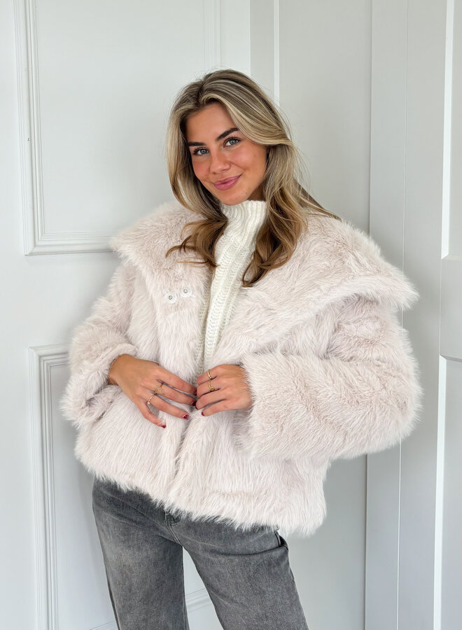 Faux fur jas beige
