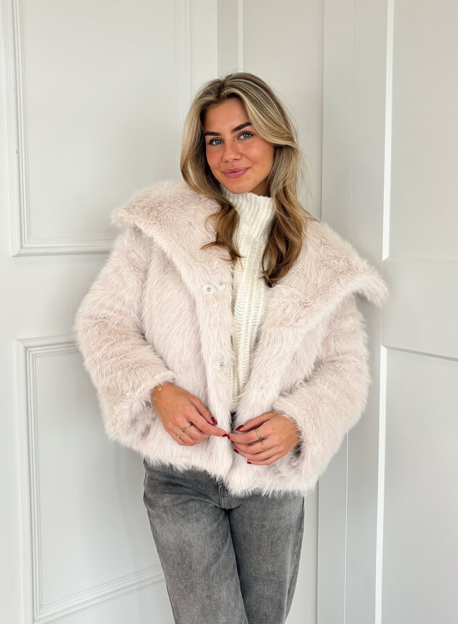 Faux fur jas beige