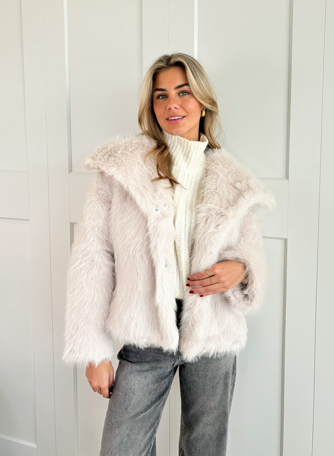 Faux fur jas beige
