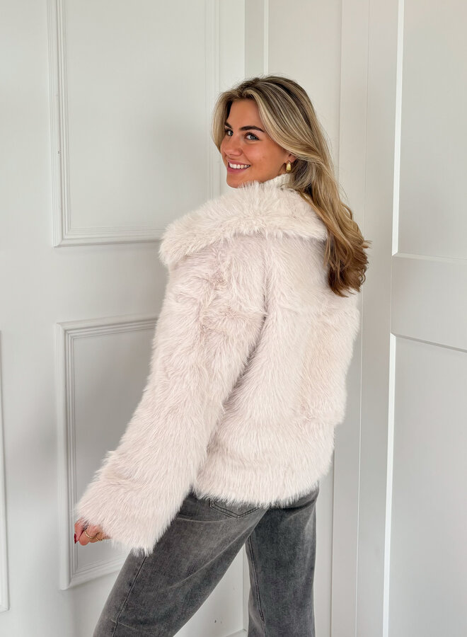 Faux fur jas beige