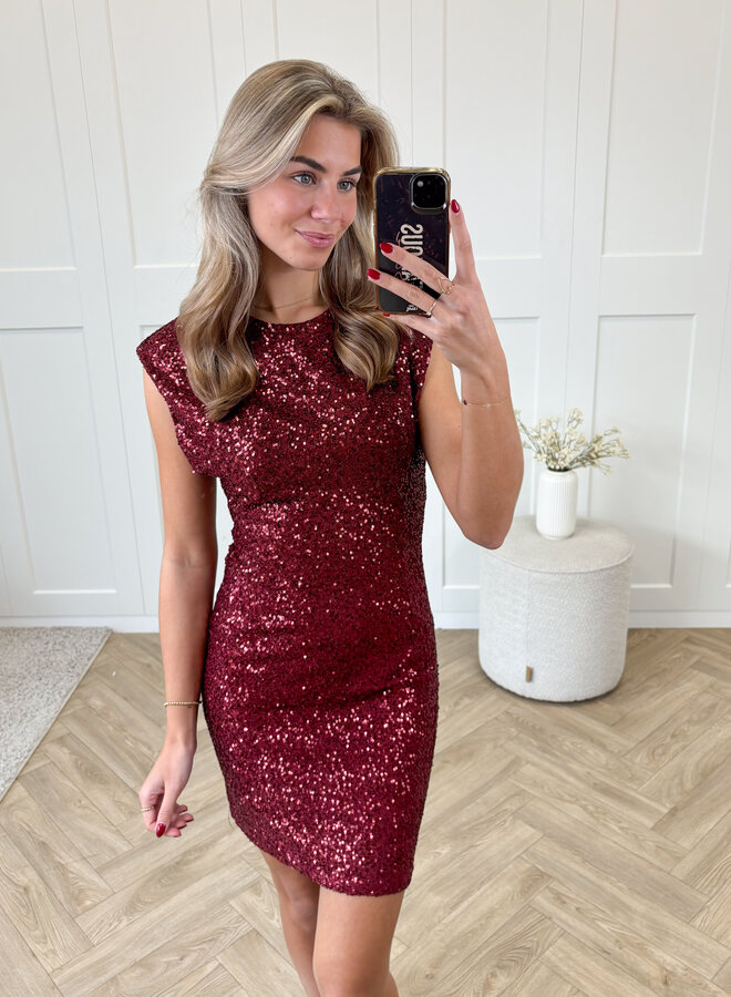 Glitter pailletten jurk Evie bordeaux
