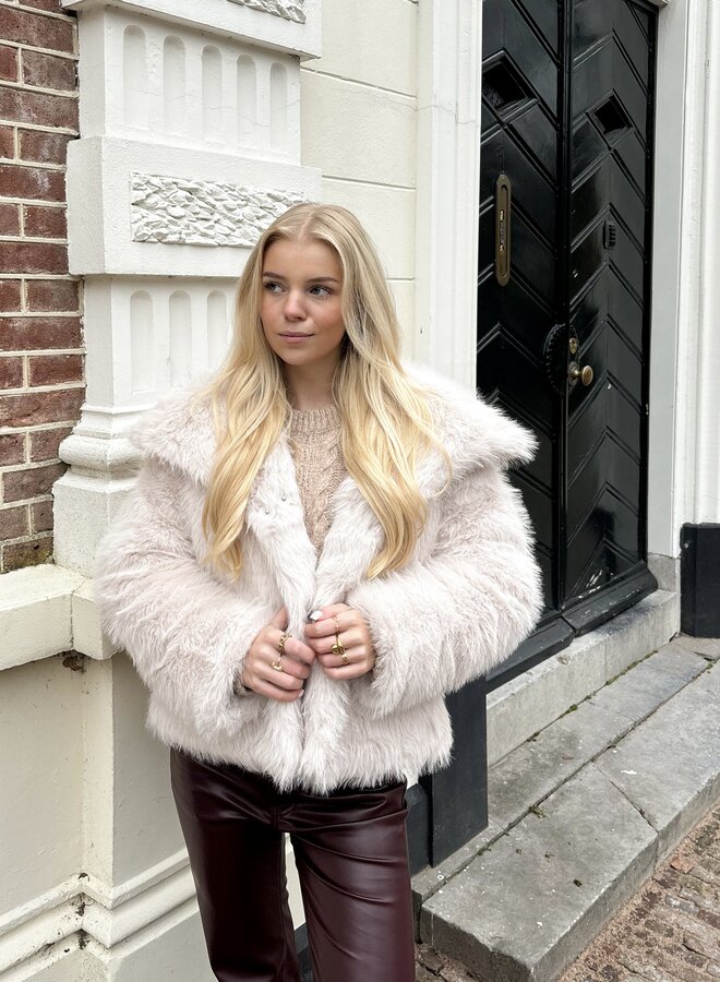Faux fur jas beige