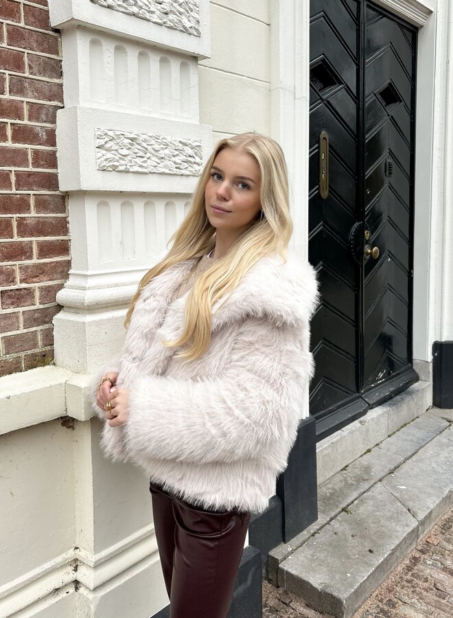 Faux fur jas beige