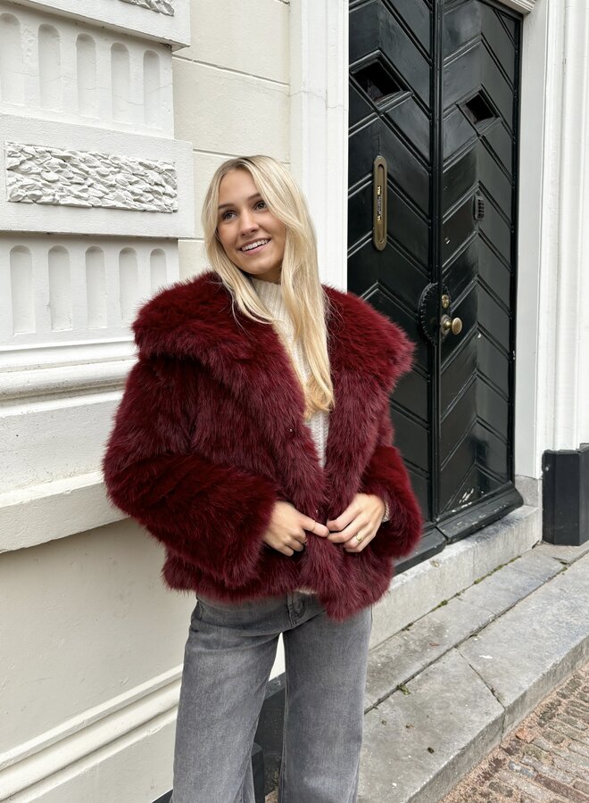 Faux fur jas bordeaux