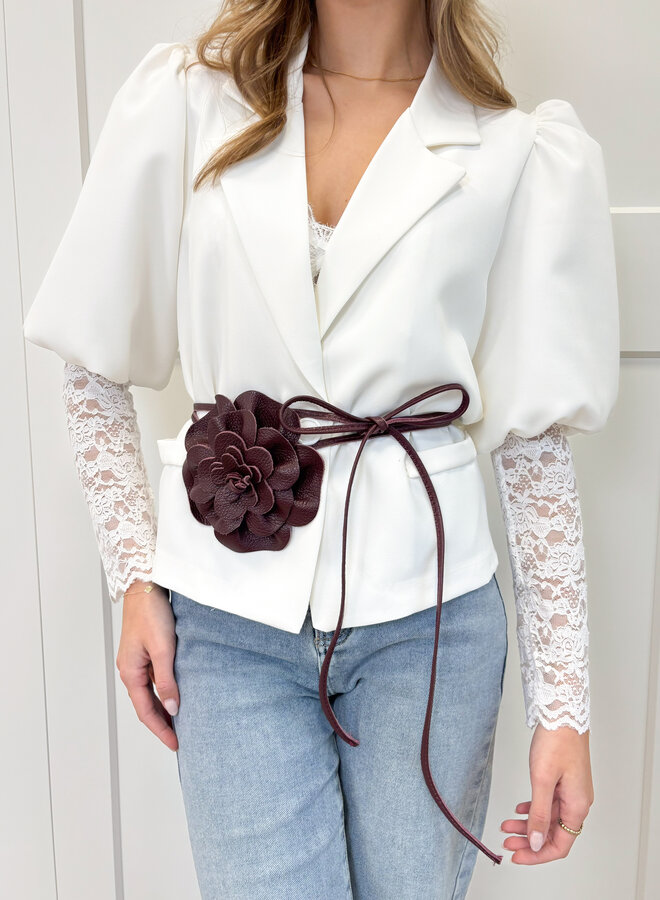 Taille knoopriem bloem bordeaux