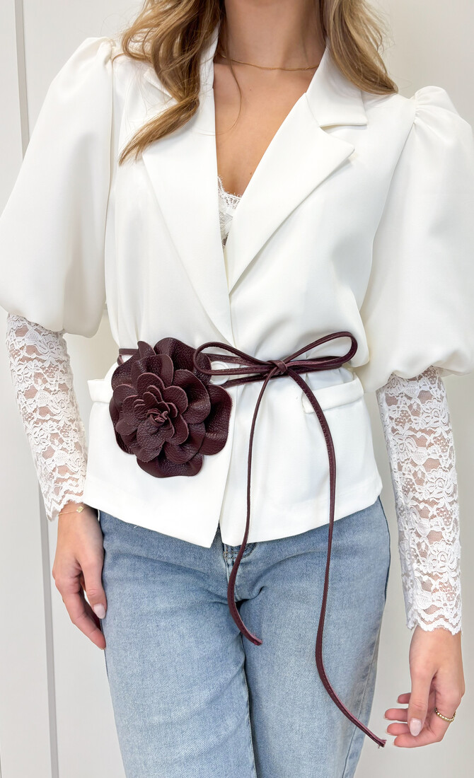 Taille knoopriem bloem bordeaux