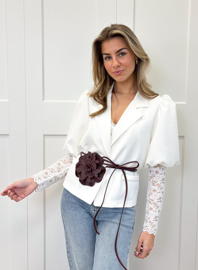 Taille knoopriem bloem bordeaux