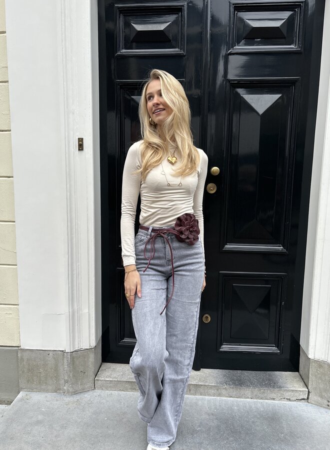 Taille knoopriem bloem bordeaux