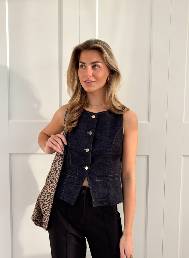 Gilet denim donker blauw