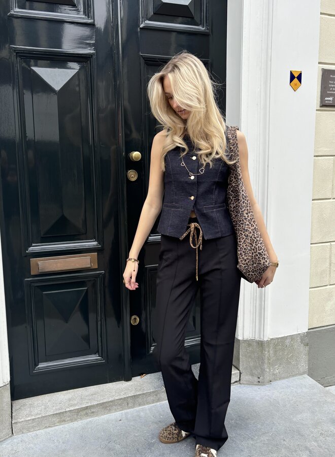 Taille knoopriem zwart leopard