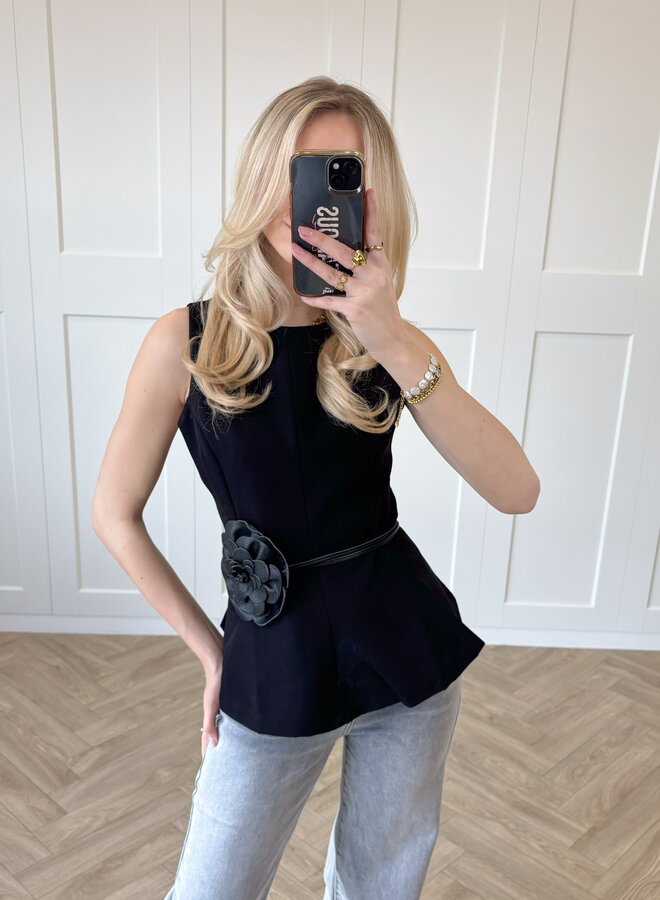 Taille knoopriem bloem zwart