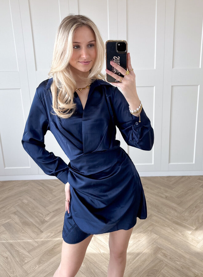 Satin dress Noa marine blauw