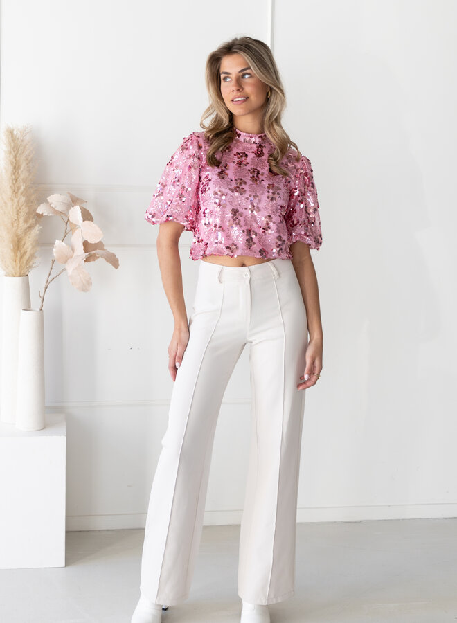 Pailletten top Victoria roze