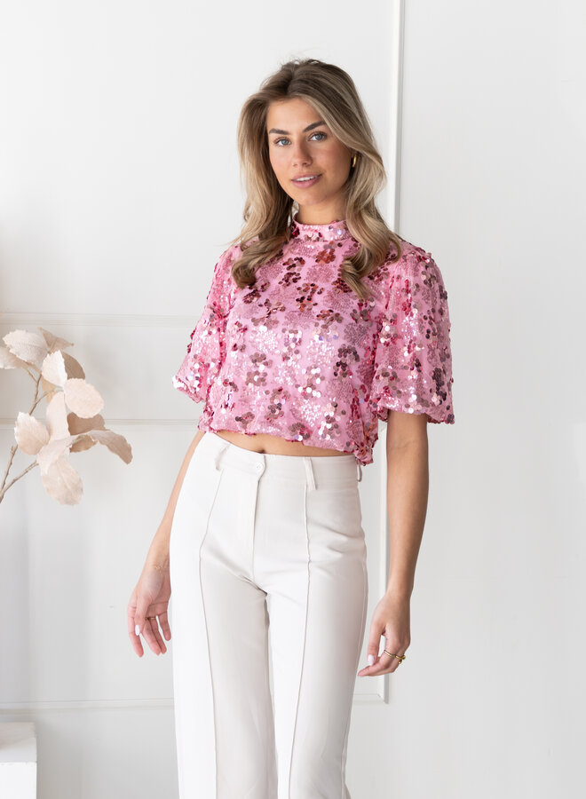 Pailletten top Victoria roze