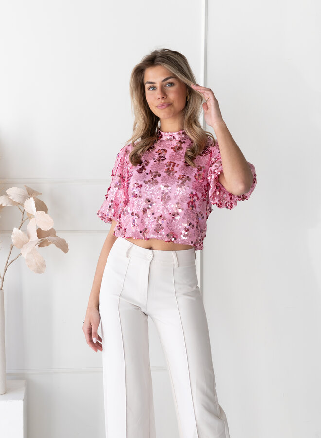 Pailletten top Victoria roze