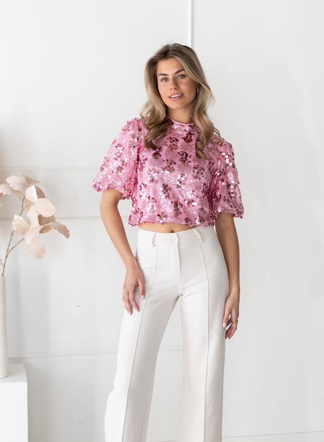 Pailletten top Victoria roze