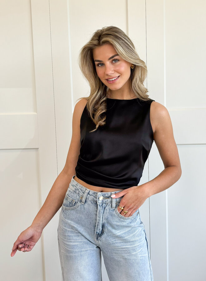 Satin top Jill zwart
