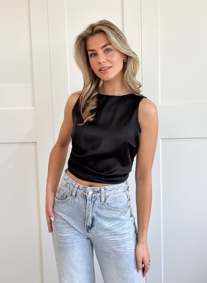 Satin top Jill zwart