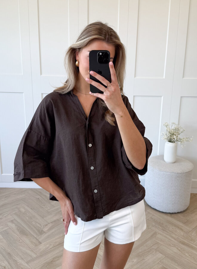 Linnen Blouse Lulu bruin