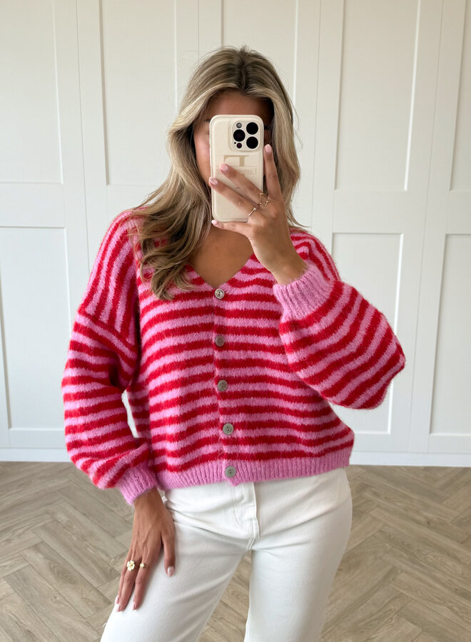 Vest strepen Lottie roze/rood