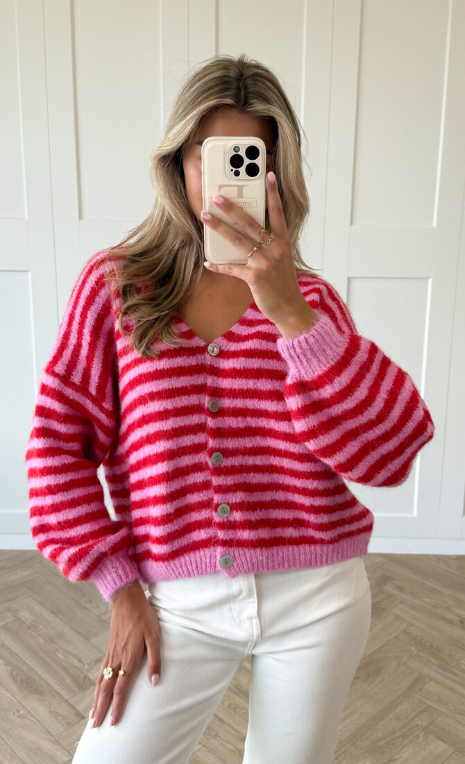Vest strepen Lottie roze/rood
