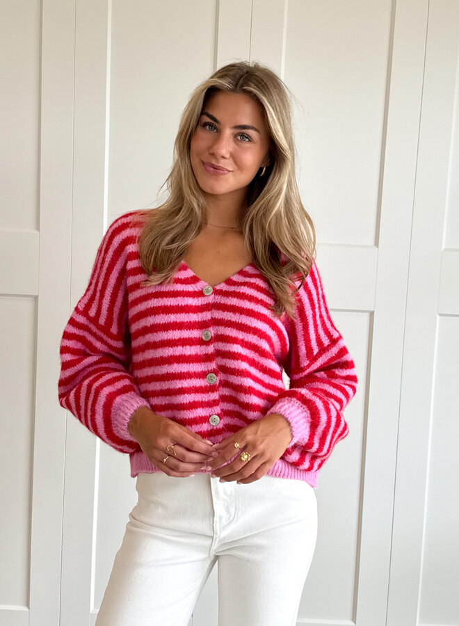 Vest strepen Lottie roze/rood