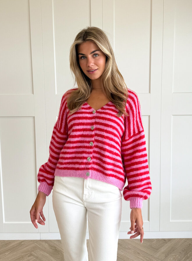 Vest strepen Lottie roze/rood