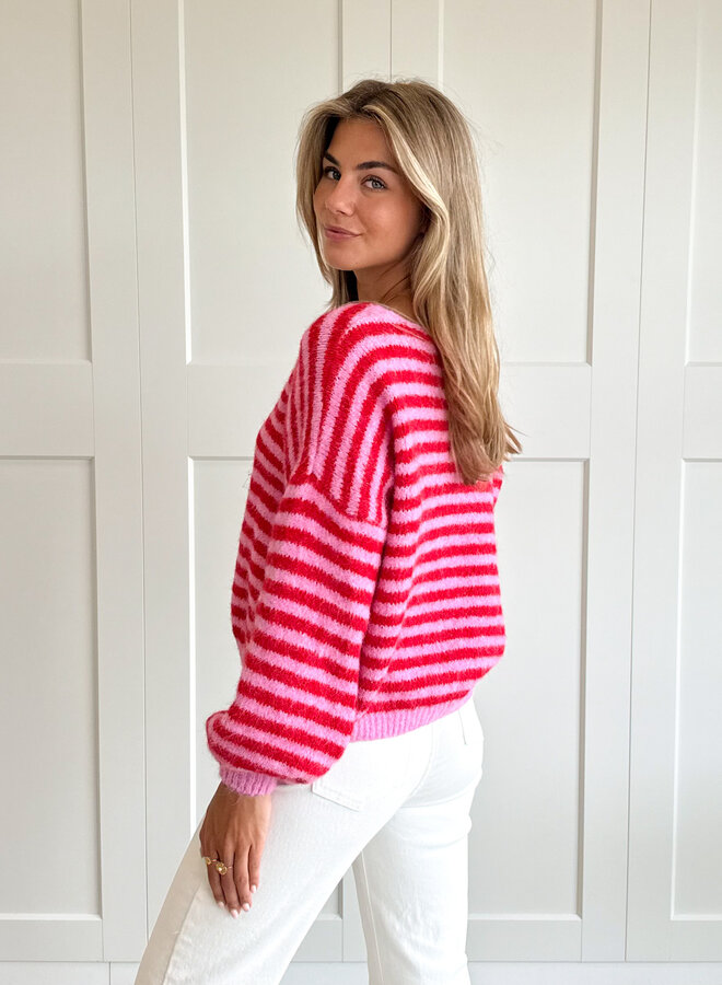 Vest strepen Lottie roze/rood