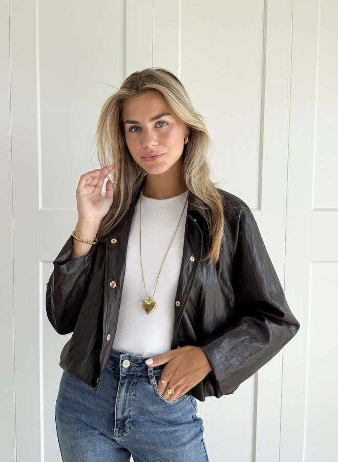 Imitatieleren jas Maud donkerbruin