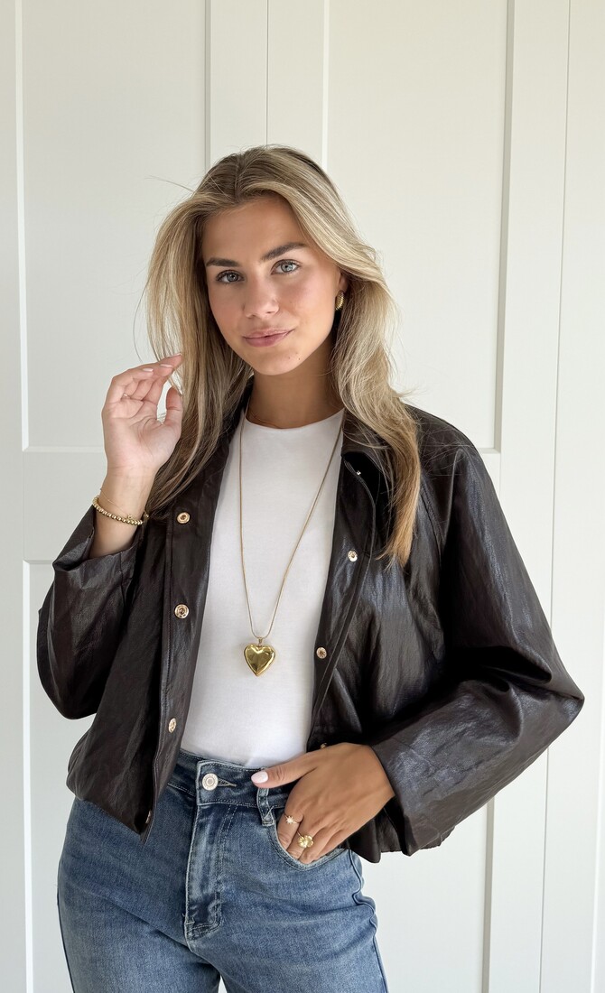 Imitatieleren jas Maud donkerbruin