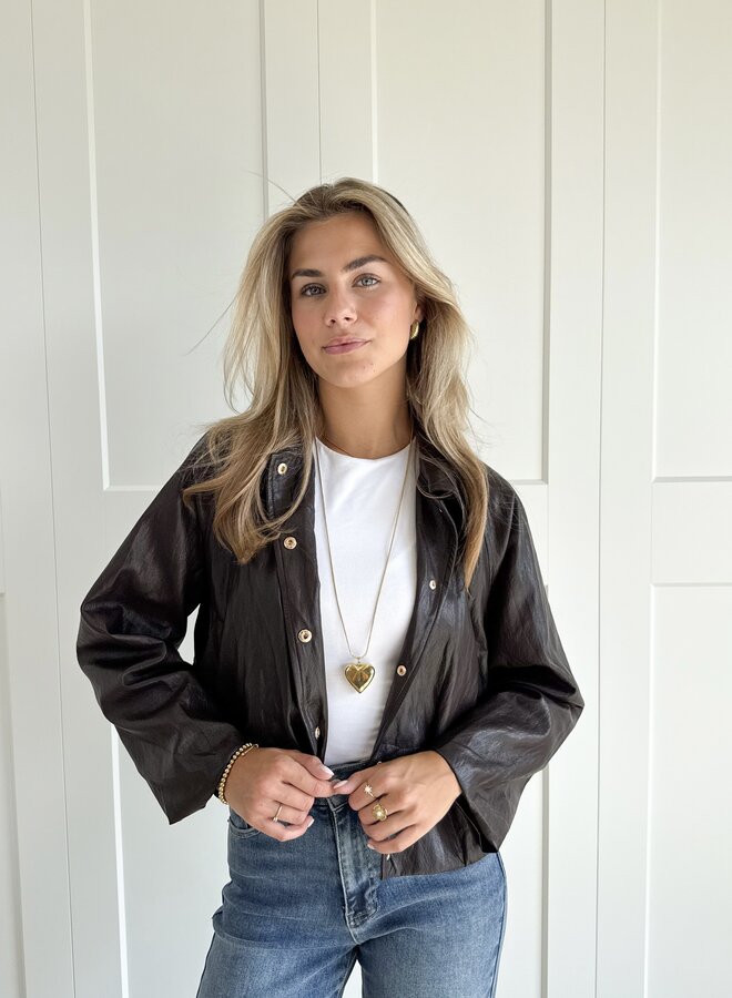 Imitatieleren jas Maud donkerbruin