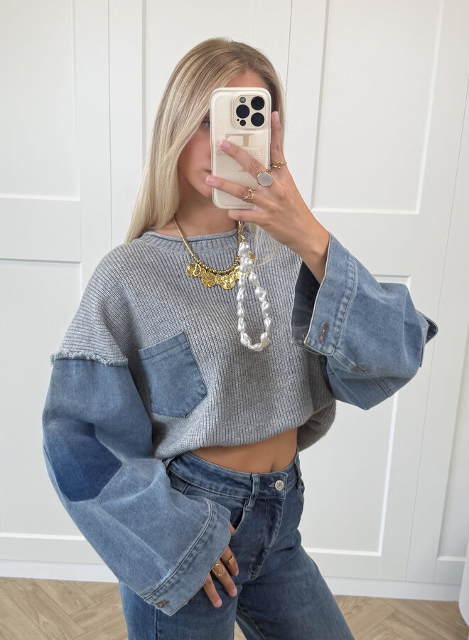 Trui Indigo denim knit grijs