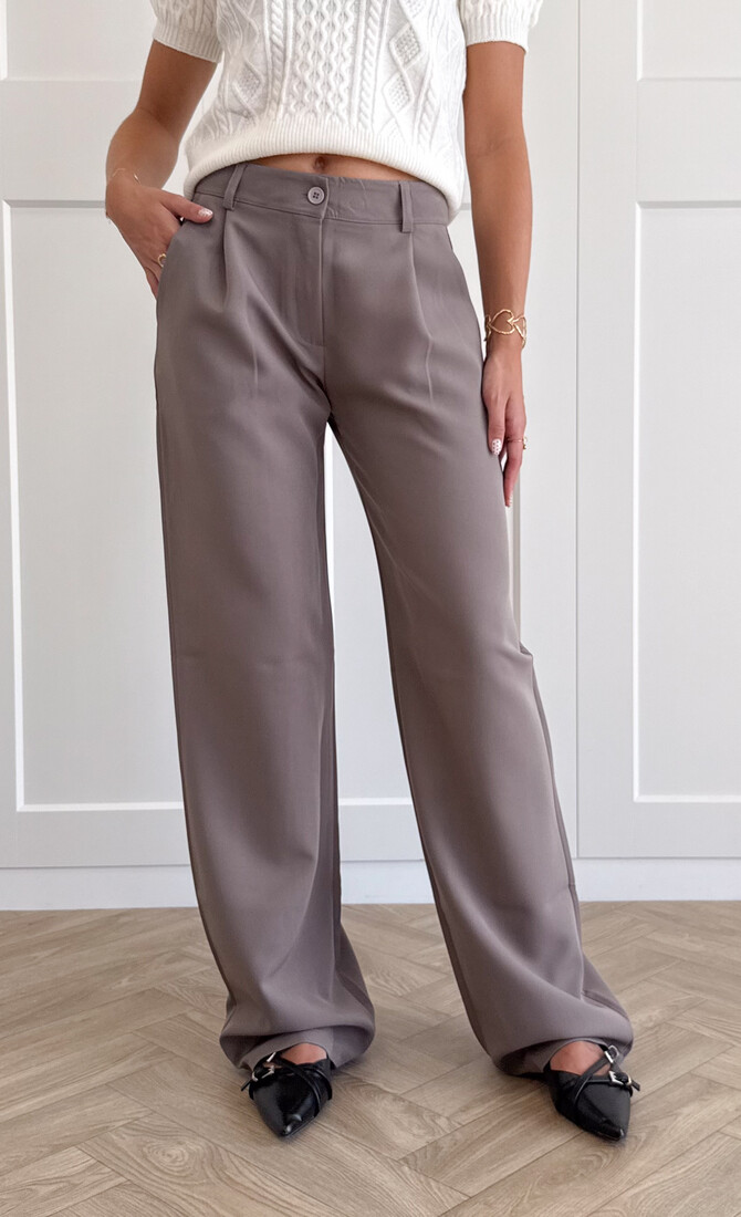 Pantalon low waist Steff donker taupe