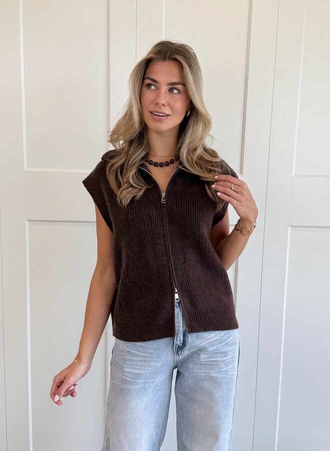 Zipper gilet Yuna bruin