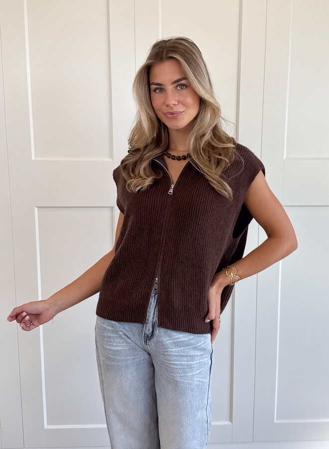 Zipper gilet Yuna bruin