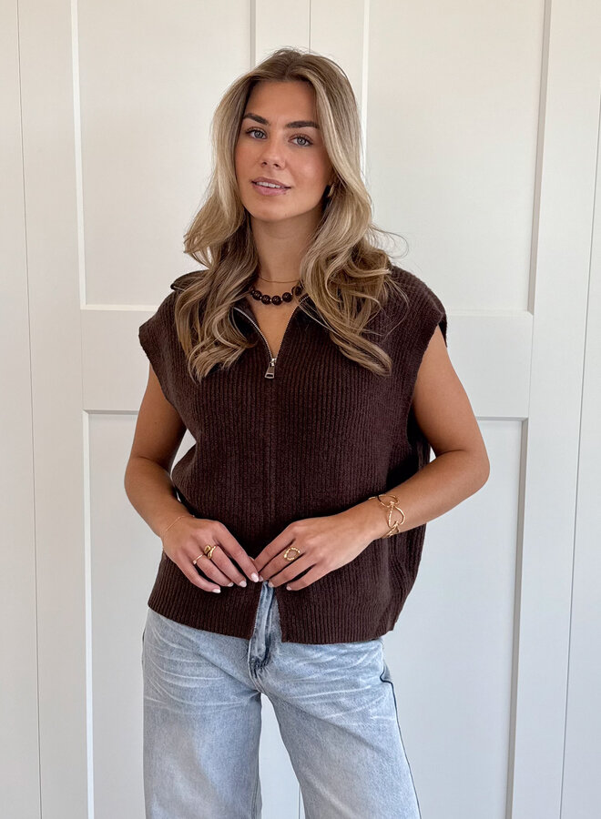 Zipper gilet Yuna bruin