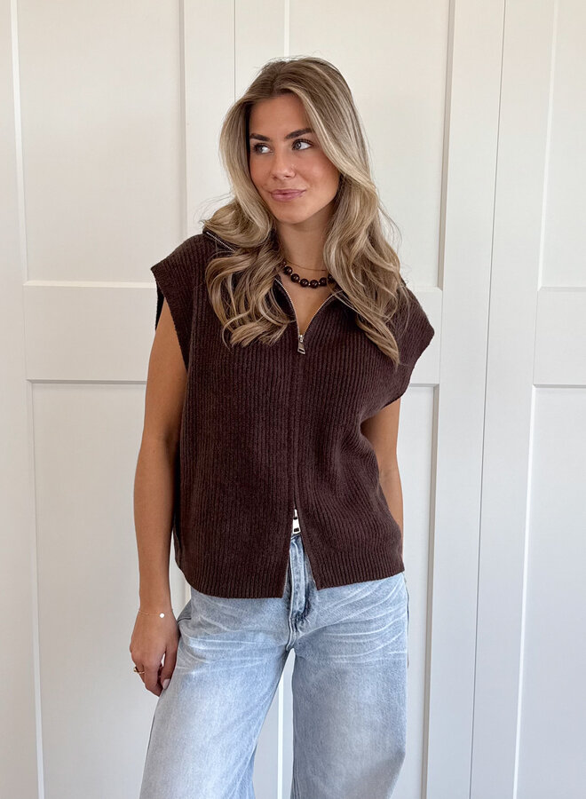 Zipper gilet Yuna bruin